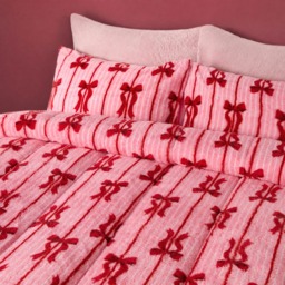 OHS Bow Stripe Print Teddy Coverless 10.5 Tog Duvet Set, Pink - Single - thumbnail 2