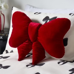 OHS Velvet Bow Shaped Cushion - Red - thumbnail 1