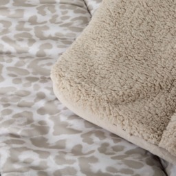 OHS Leopard Print Coverless Sherpa Fleece 10.5 Tog Duvet Set, Stone - Double - thumbnail 4