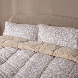 OHS Leopard Print Coverless Sherpa Fleece 10.5 Tog Duvet Set, Stone - Double - thumbnail 2