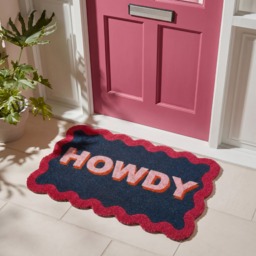 OHS Howdy Print Scallop Edge Coir Mat - Navy/Burgundy