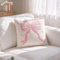 OHS Tufted Bow Cushion - Cream/Pink - thumbnail 1