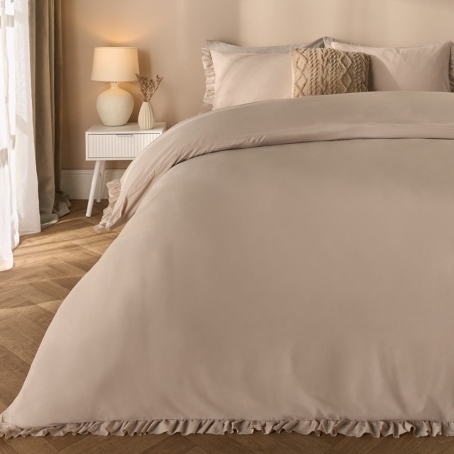 OHS Frill Edge Duvet Cover Set, Stone - King - image 1