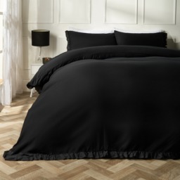 OHS Frill Edge Duvet Cover Set, Black - King - thumbnail 1