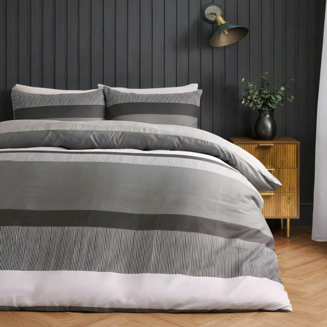 OHS Multi Stripe Duvet Set, Grey - Single - image 1