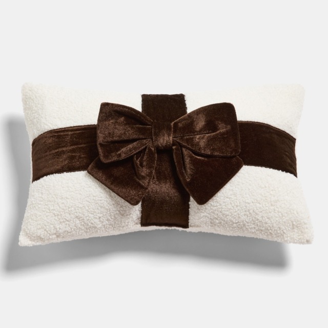 OHS Bow Wrapped Cushion - Brown/Cream - image 1