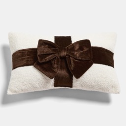 OHS Bow Wrapped Cushion - Brown/Cream
