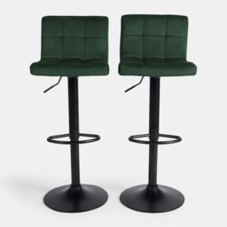 OHS Set of 2 Adjustable Velvet Bar Stools - Forest Green - thumbnail 2