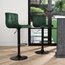 OHS Set of 2 Adjustable Velvet Bar Stools - Forest Green - thumbnail 1