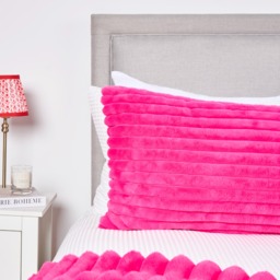 OHS Ribbed Faux Fur Bolster Pillow - Pink - thumbnail 2