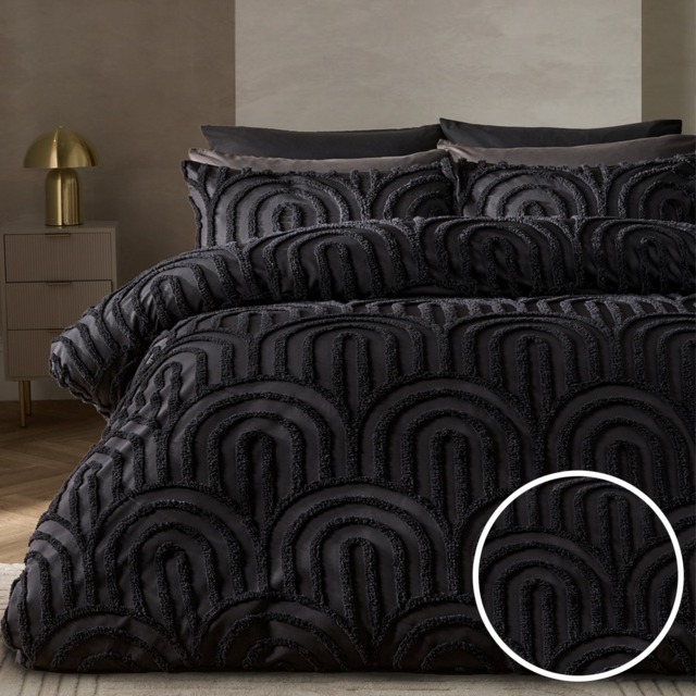 OHS Tufted Arches Duvet Cover Set, Black - Double - image 1