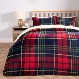 OHS Oxford Check Fleece Duvet Set, Red - Single - thumbnail 2