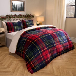 OHS Oxford Check Fleece Duvet Set, Red - Single - thumbnail 4