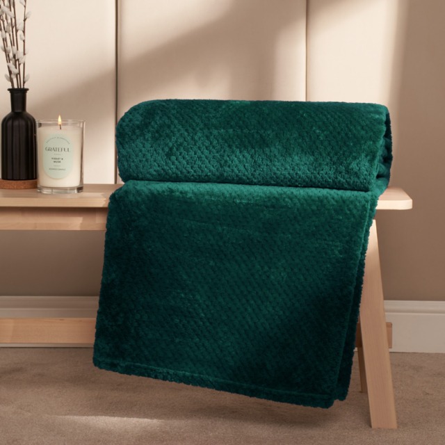 OHS Waffle Fleece Throw, Teal - 150 x 200cm - image 1
