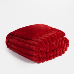 OHS Faux Fur Thick Ribbed Throw, Red - 125 x 150cm - thumbnail 2