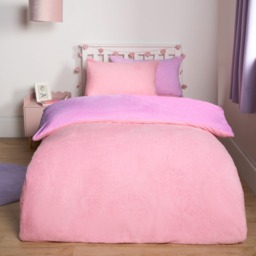 OHS Teddy Fleece Reversible Duvet Cover Set, Pink/ Lilac - Double