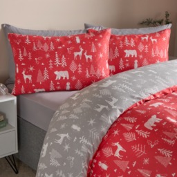 OHS Scandi Christmas Reversible Duvet Set, Red/Grey - King - thumbnail 4