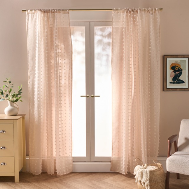 OHS Pompom Tufted Voile Curtains - Natural - image 1