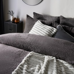 OHS Teddy Fleece Duvet Cover Set, Charcoal - King - thumbnail 2