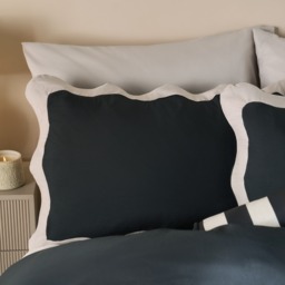 OHS Scallop Edge Duvet Cover Set, Black/Stone - Double - thumbnail 4