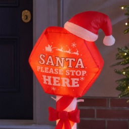 OHS Indoor/Outdoor Inflatable Santa Stop Here Sign Decoration - Red - thumbnail 2