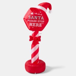 OHS Indoor/Outdoor Inflatable Santa Stop Here Sign Decoration - Red - thumbnail 3