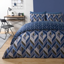 OHS Abstract Chevron Duvet Cover Set, Navy - Single - thumbnail 1
