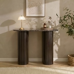 OHS Madison Marble Effect Ribbed Console Table - Dark Brown - thumbnail 1