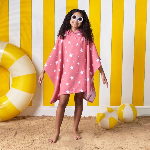OHS Kids Star Print Hooded Towel Poncho - Blush Pink - image 1