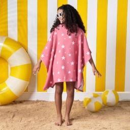 OHS Kids Star Print Hooded Towel Poncho - Blush Pink - thumbnail 5