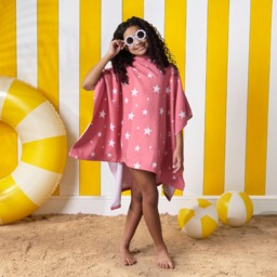 OHS Kids Star Print Hooded Towel Poncho - Blush Pink - thumbnail 2