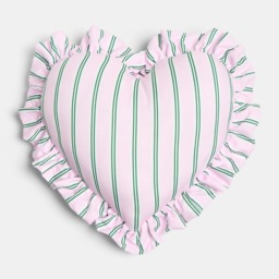 OHS Frill Heart Shaped Stripe Cushion - Pink/Green - thumbnail 3