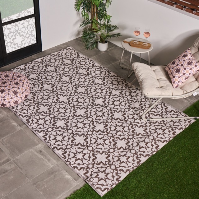 OHS Tile Print Reversible Outdoor Rug, Natural - 120 x 170cm - image 1