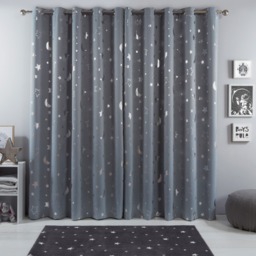 "OHS Star Blackout Eyelet Curtains Ready Made Kids, Silver Grey - 117 x 137cm (46"" x 54"")" - thumbnail 2