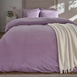 OHS Teddy Fleece Duvet Cover Set, Lilac - King