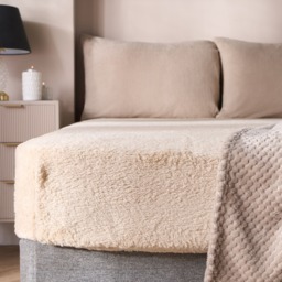 OHS Teddy Fleece Fitted Sheet, Stone - Single - thumbnail 2