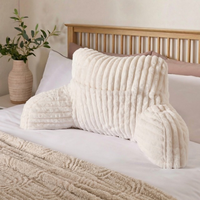 OHS Ribbed Faux Fur Cuddle Cushion with Heatable Pocket - Cream - image 1