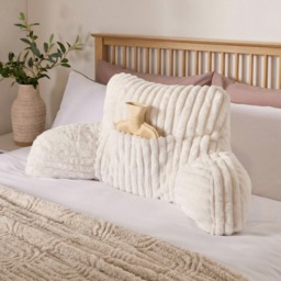 OHS Ribbed Faux Fur Cuddle Cushion with Heatable Pocket - Cream - thumbnail 2