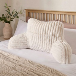 OHS Ribbed Faux Fur Cuddle Cushion with Heatable Pocket - Cream - thumbnail 1