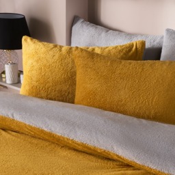 OHS Teddy Fleece Reversible Duvet Cover Set, Ochre/Grey - King - thumbnail 3