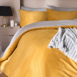 OHS Teddy Fleece Reversible Duvet Cover Set, Ochre/Grey - King - thumbnail 2