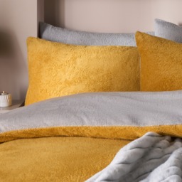 OHS Teddy Fleece Reversible Duvet Cover Set, Ochre/Grey - King - thumbnail 4