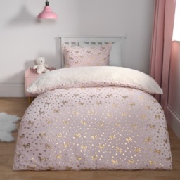 OHS Metallic Heart & Unicorn Fleece Duvet Set, Pink - Single