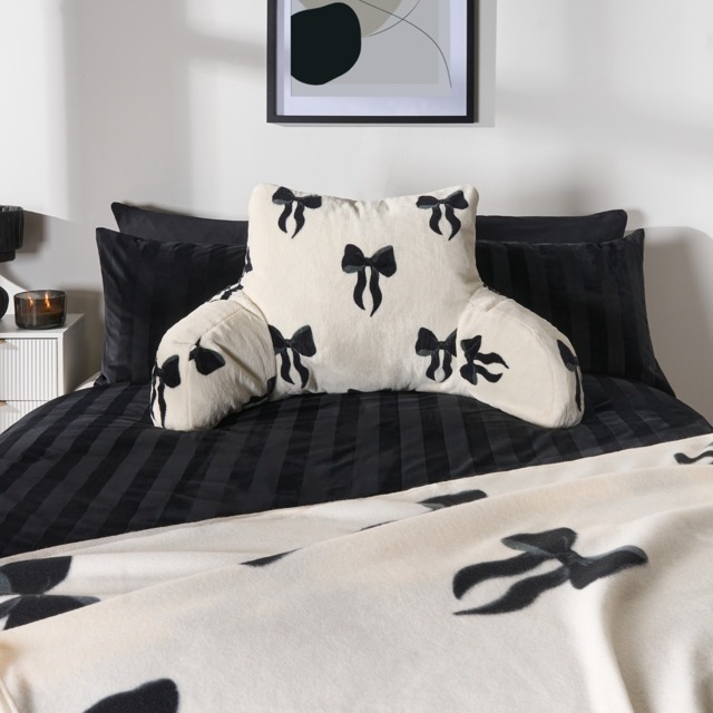 OHS Bow Print Cuddle Cushion - Monochrome - image 1