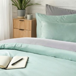 OHS Reversible Duvet Cover Set, Duck Egg/Grey -  Double - thumbnail 3