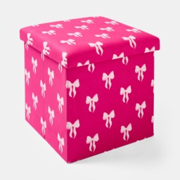 OHS Bow Print Velvet Foldable Cube Storage Ottoman - Hot Pink - thumbnail 3