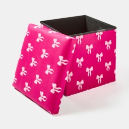 OHS Bow Print Velvet Foldable Cube Storage Ottoman - Hot Pink - thumbnail 4