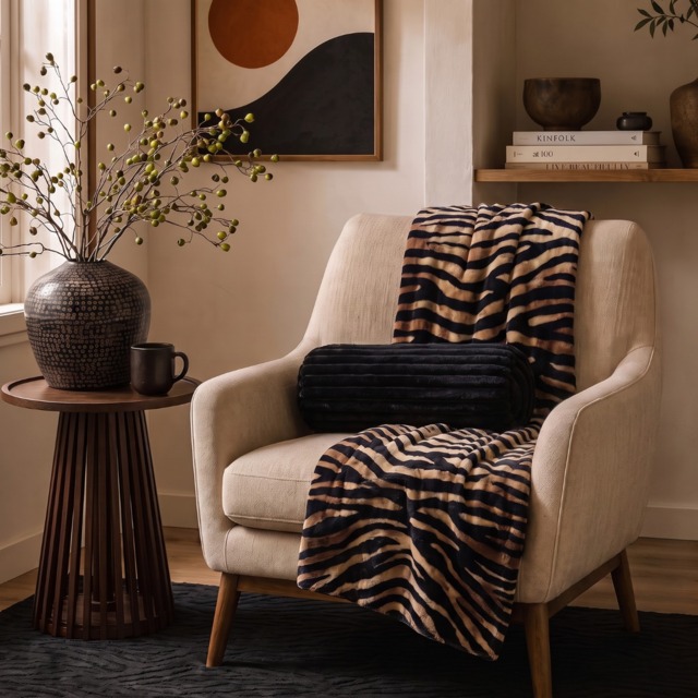 OHS Zebra Print Ultra Soft Throw - Black - image 1