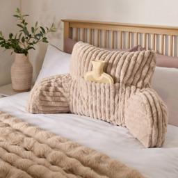 OHS Ribbed Faux Fur Cuddle Cushion with Heatable Pocket - Stone - thumbnail 2