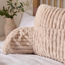 OHS Ribbed Faux Fur Cuddle Cushion with Heatable Pocket - Stone - thumbnail 3